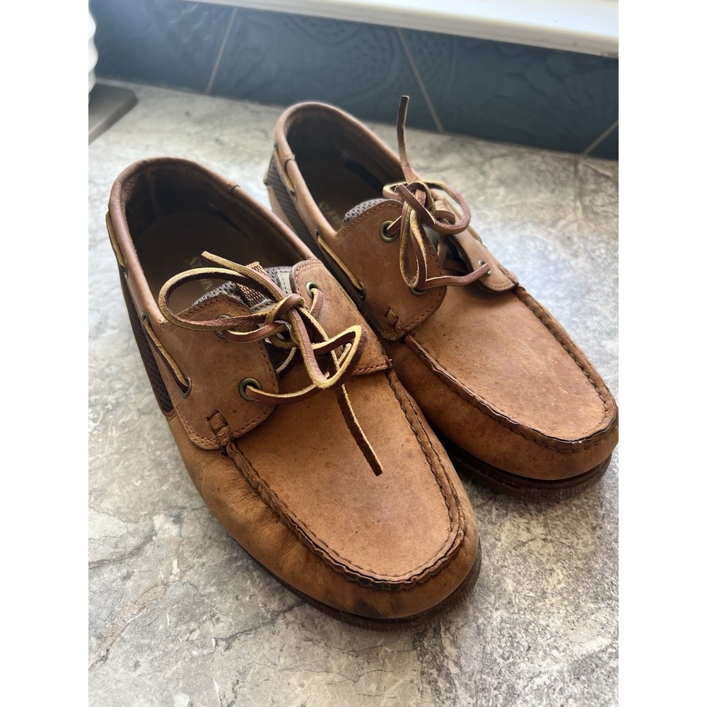 St. John's Bay Men's Boat Shoes Brown Leather Moc Toe Deck Shoes Size 10M